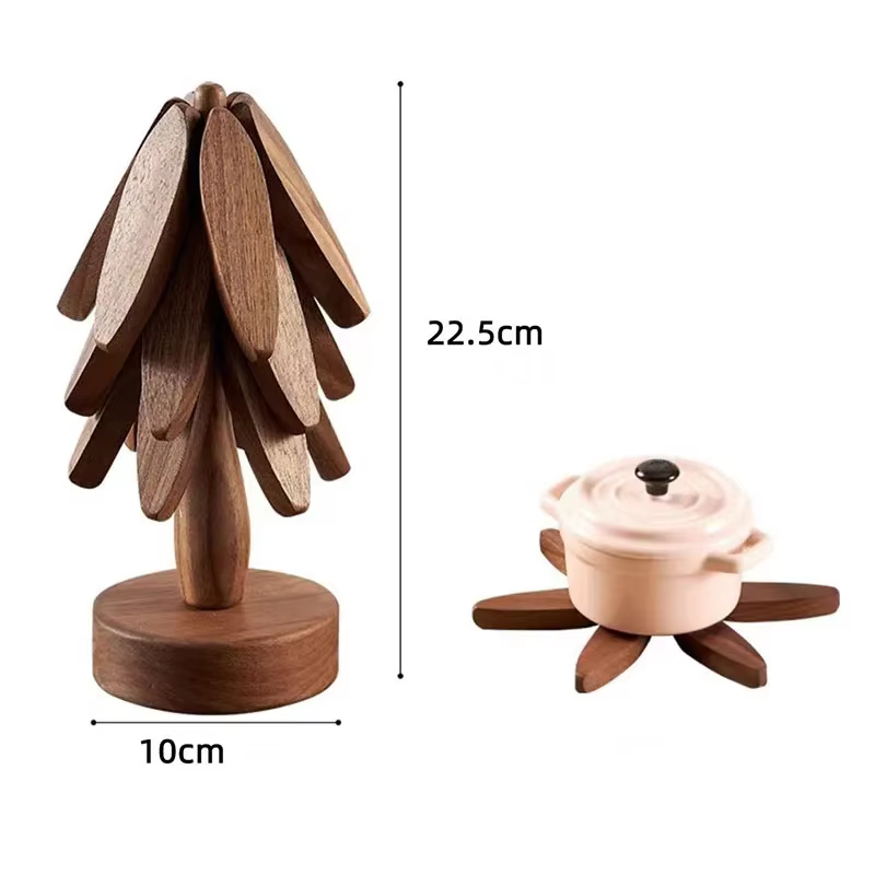 Heat insulating wooden coaster set with stand - Image 3