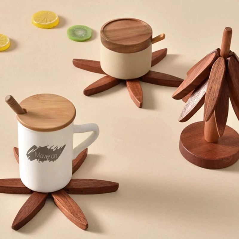 Heat insulating wooden coaster set with stand - Image 14