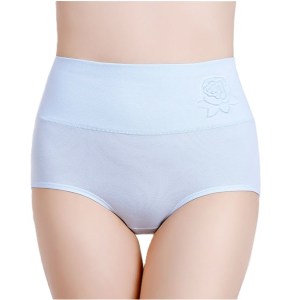 High waist embossed rose underwear for women - 3pack light blue