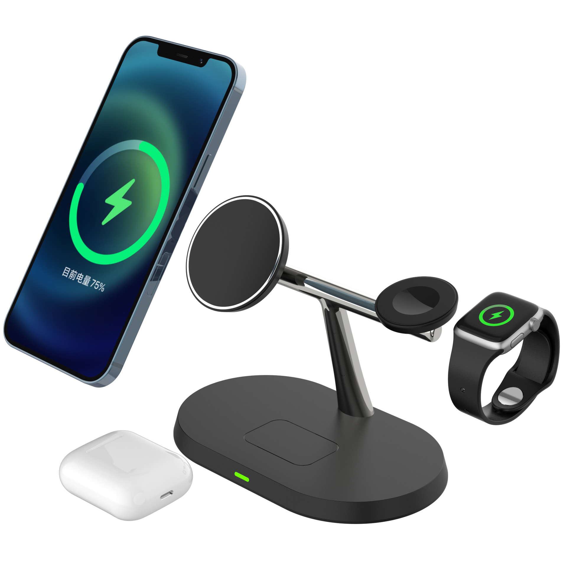 Multi-functional magnetic wireless charger stand