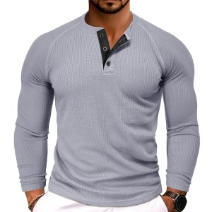 Casual men's Henley shirt - light grey