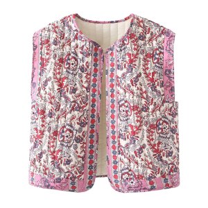 Boho style floral women's quilted vest