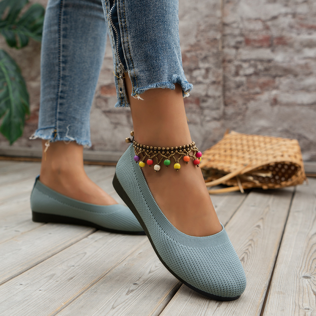 Women's casual knit ballet shoes