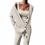 Casual knitted cardigan, tank top and pants women's set
