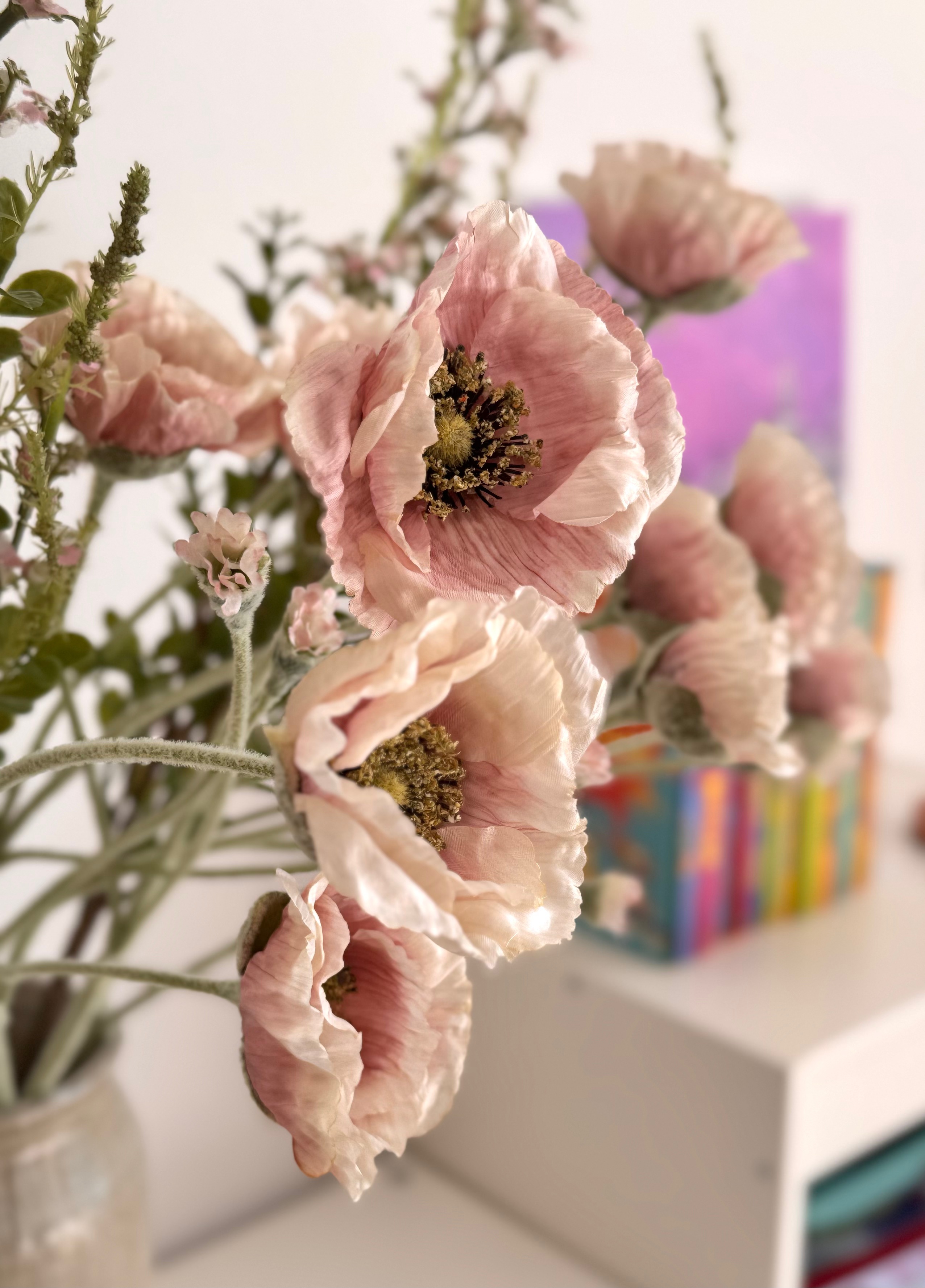 Artificial 6-piece Poppy flowers and Sage branches bouquet - Image 2