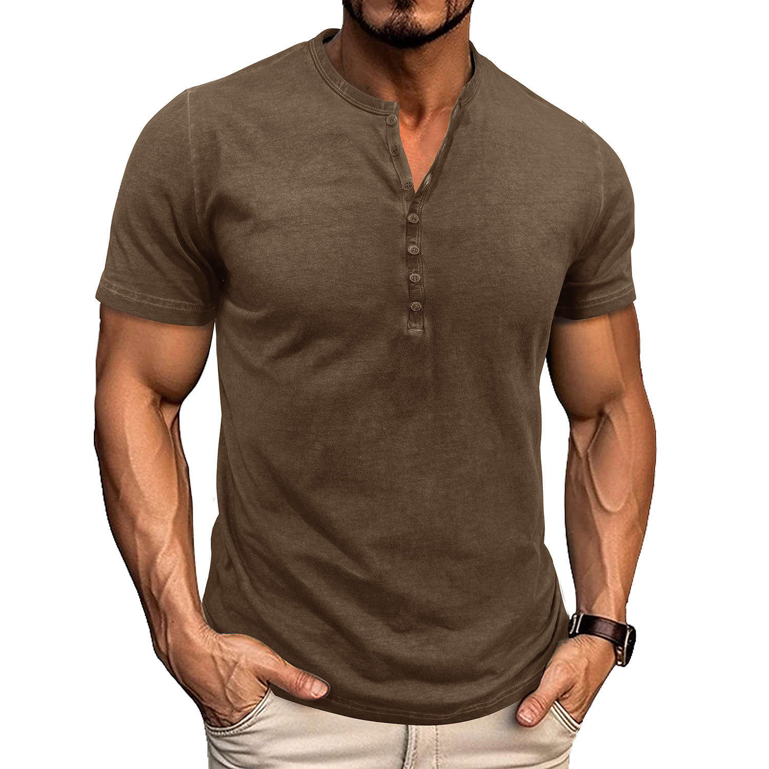 Men's cotton Henley t-shirt - Image 8