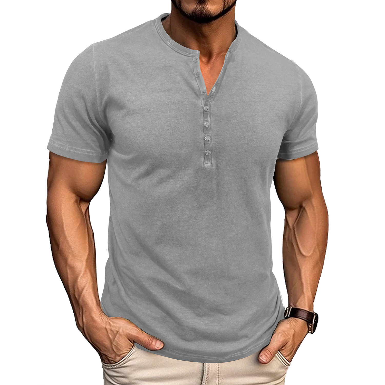 Men's cotton Henley t-shirt - Image 6