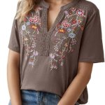 V-neck embroidered women's top