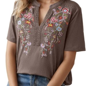 V-neck embroidered women's top