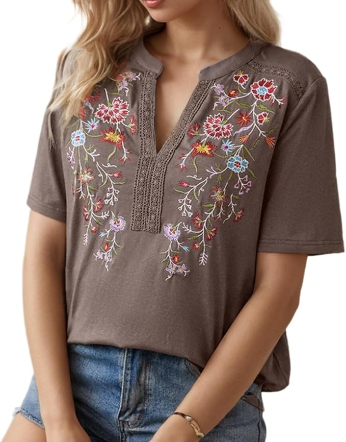 V-neck embroidered women's top