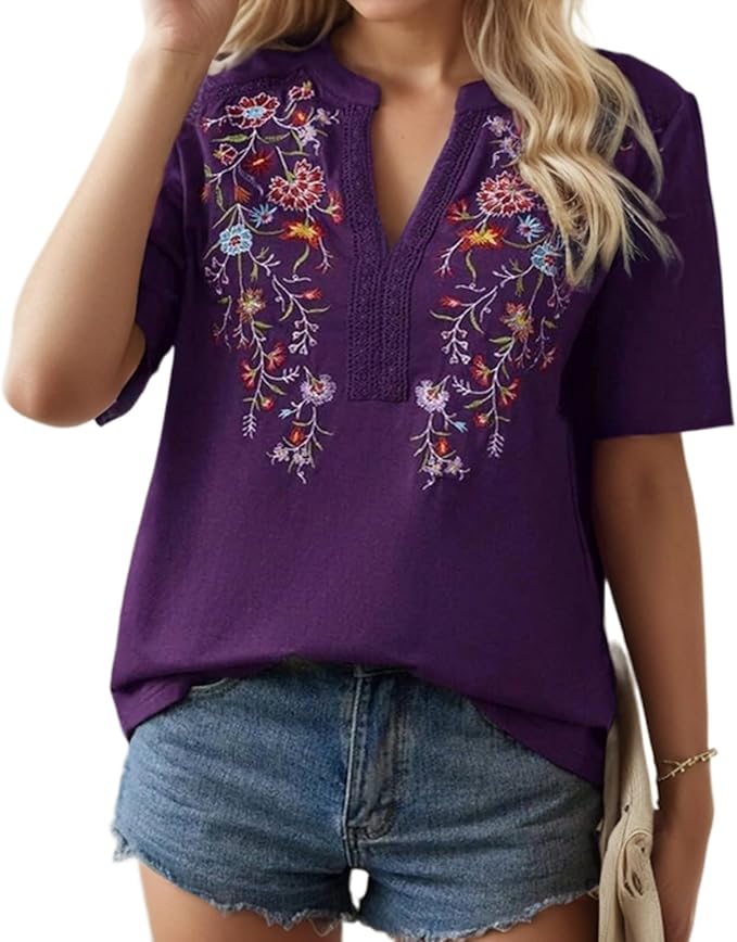 V-neck embroidered women's top - Image 2