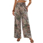 Boho print wide leg women's summer pants