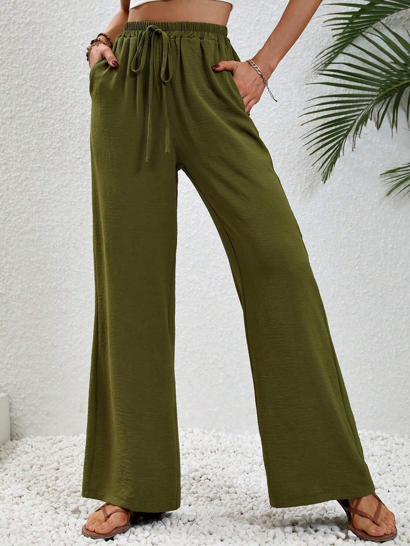 Wide leg draw string waist women's pants - Image 28