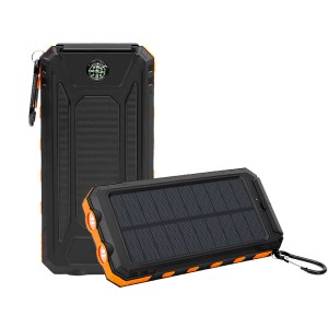 Portable solar power bank with flash light and compass