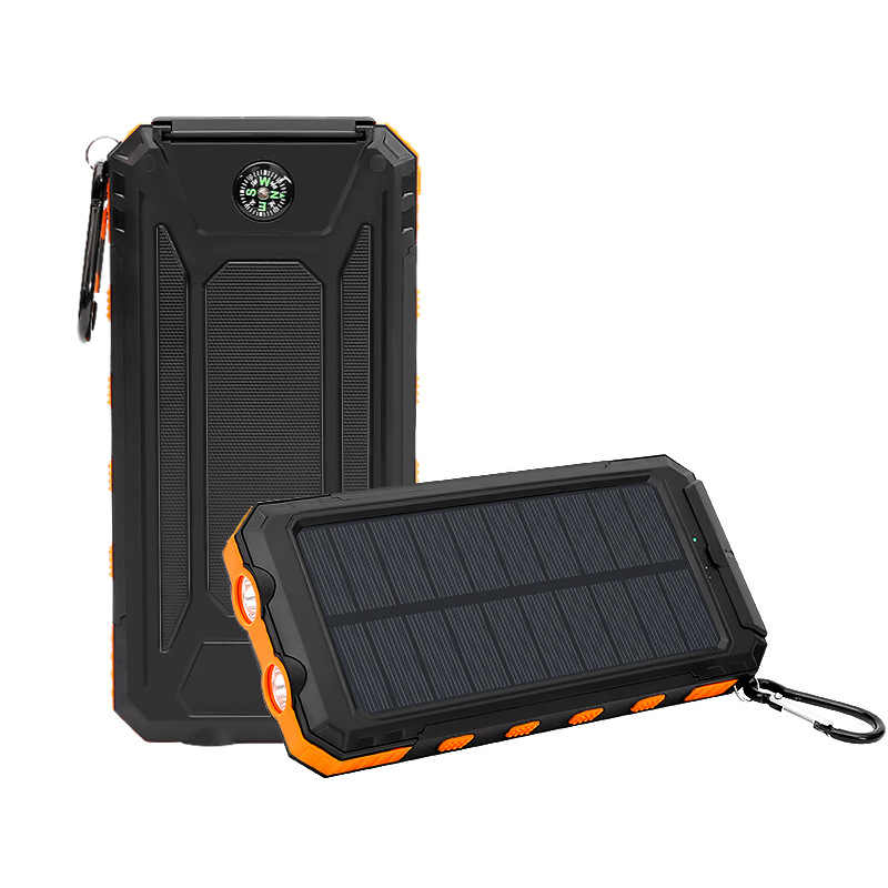 Portable solar power bank with flash light and compass