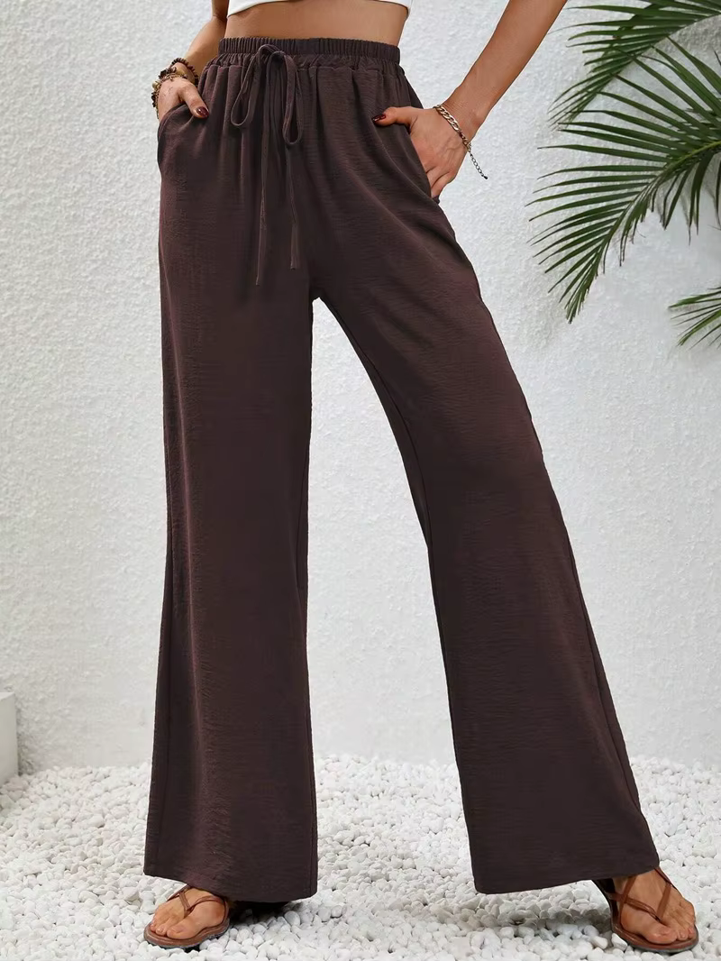 Wide leg draw string waist women's pants - Image 43