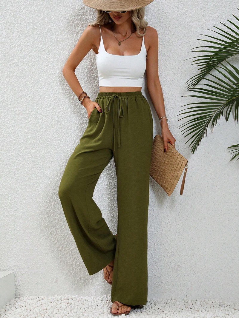 Wide leg draw string waist women's pants - Image 27