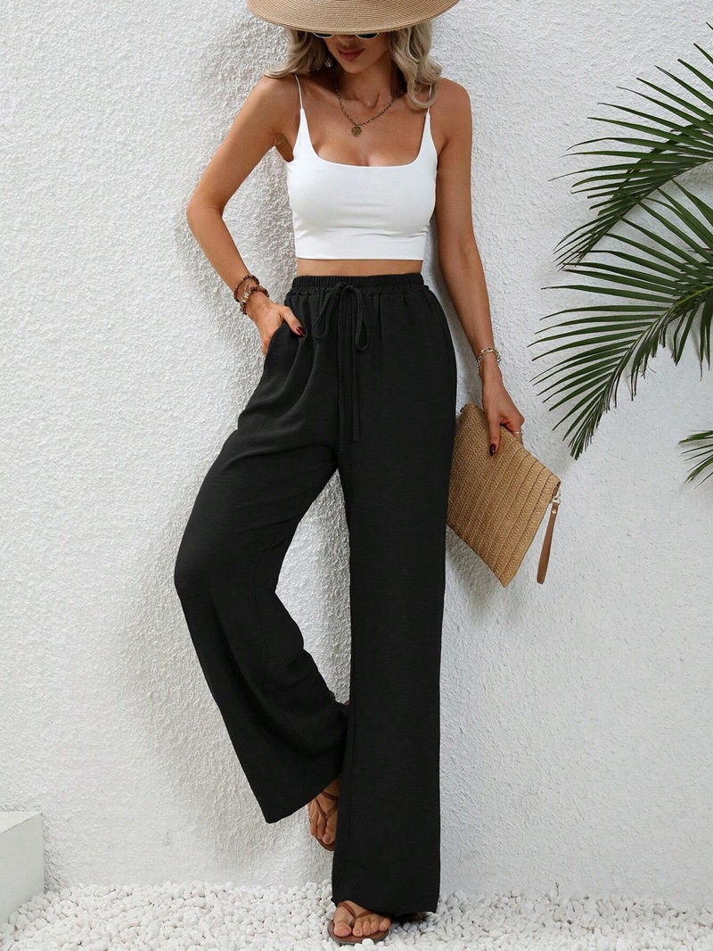 Wide leg draw string waist women's pants - Image 9