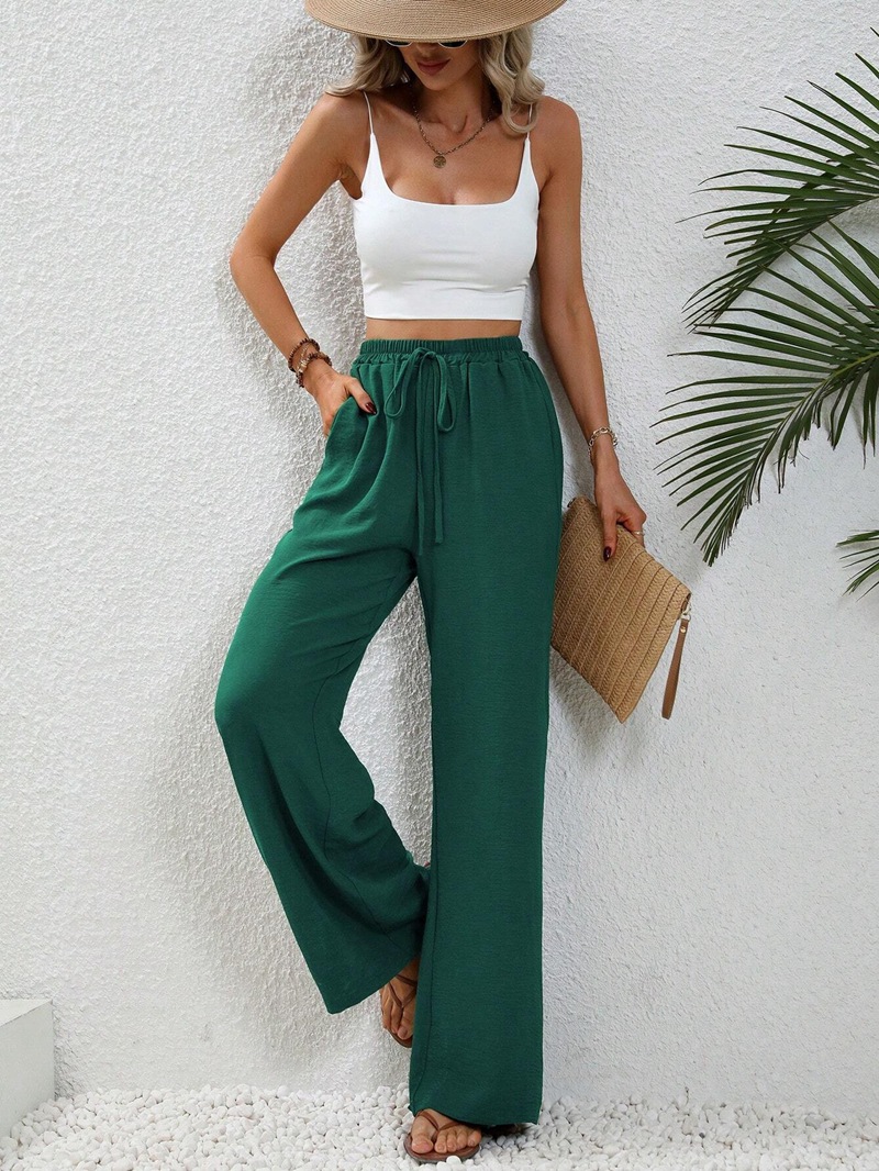 Wide leg draw string waist women's pants - Image 31