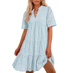 Casual ruffled mini short sleeve dress
