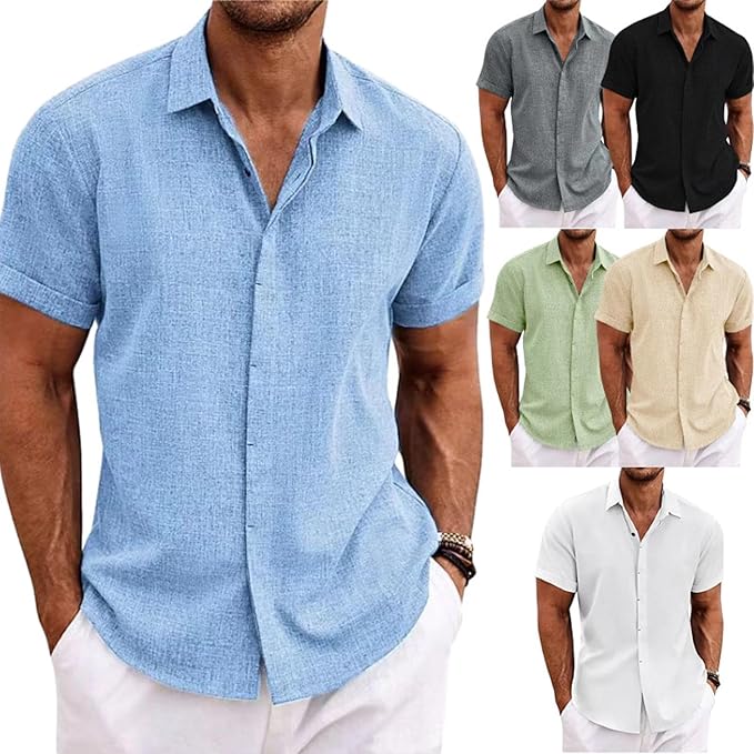 Casual short sleeve men's linen shirt