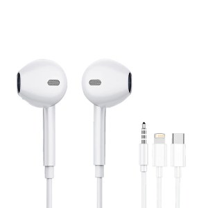 In-ear wired earphones with 3.5mm jack, USB type-C or Lightning connector