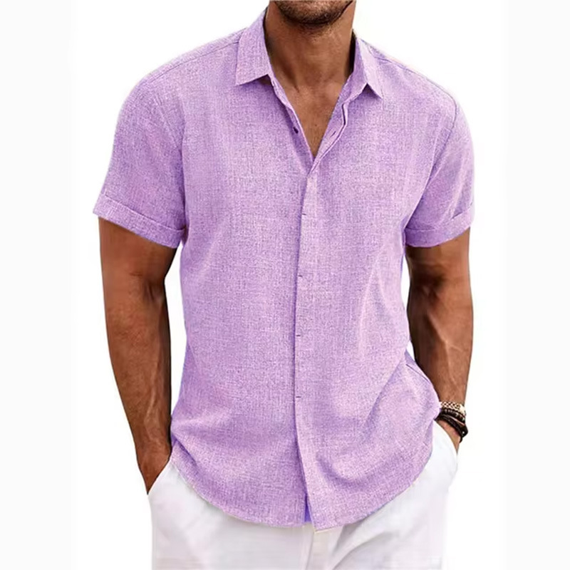 Casual short sleeve men's linen shirt - Image 14