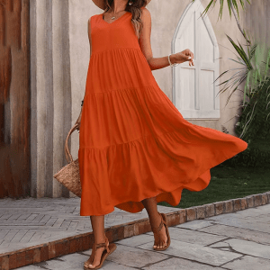 Casual v-neck midi flared dress