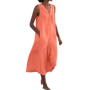 Casual V-neck sleeveless midi dress