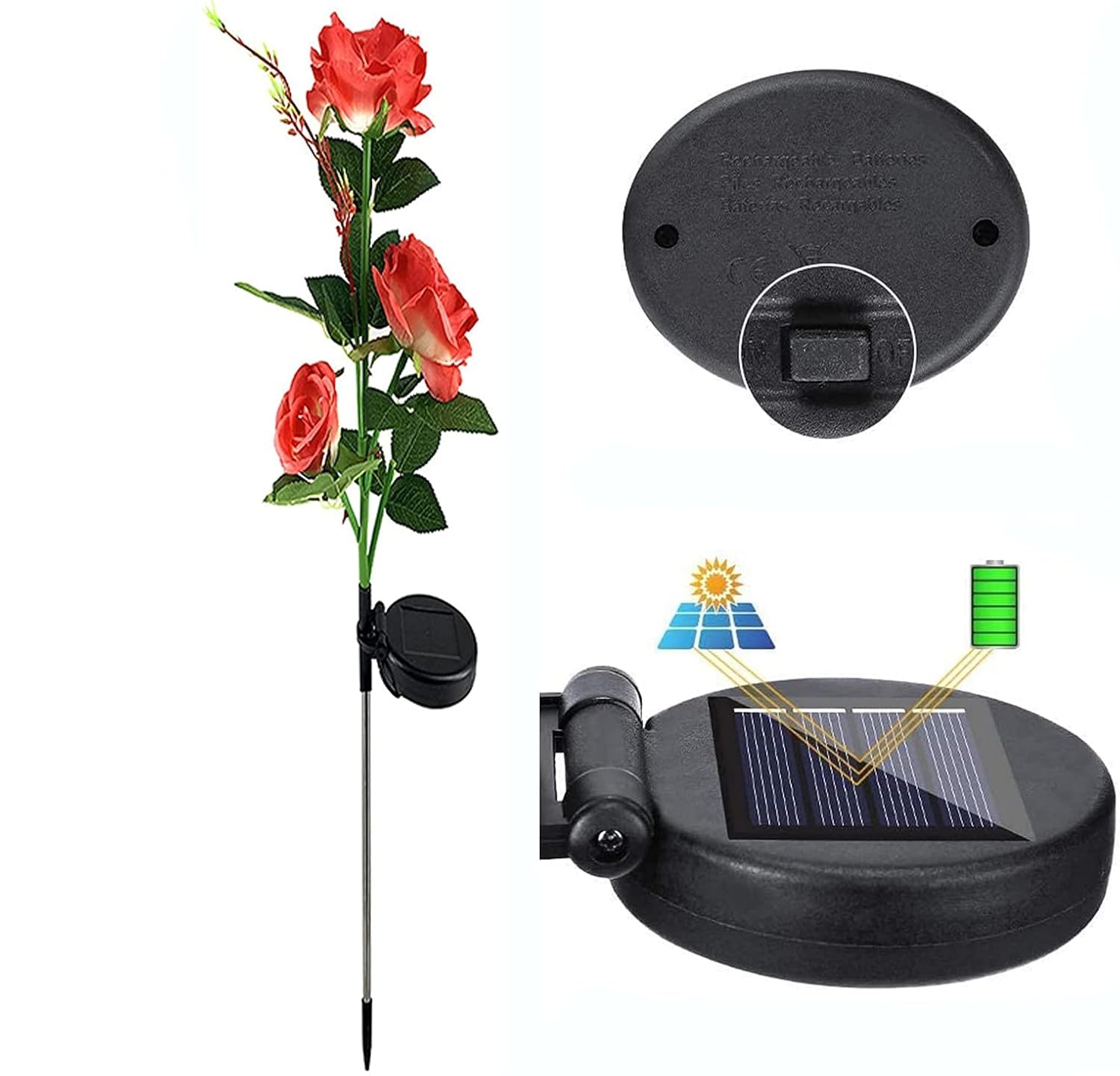Solar powered 3-head Rose flower outdoor light - Image 15