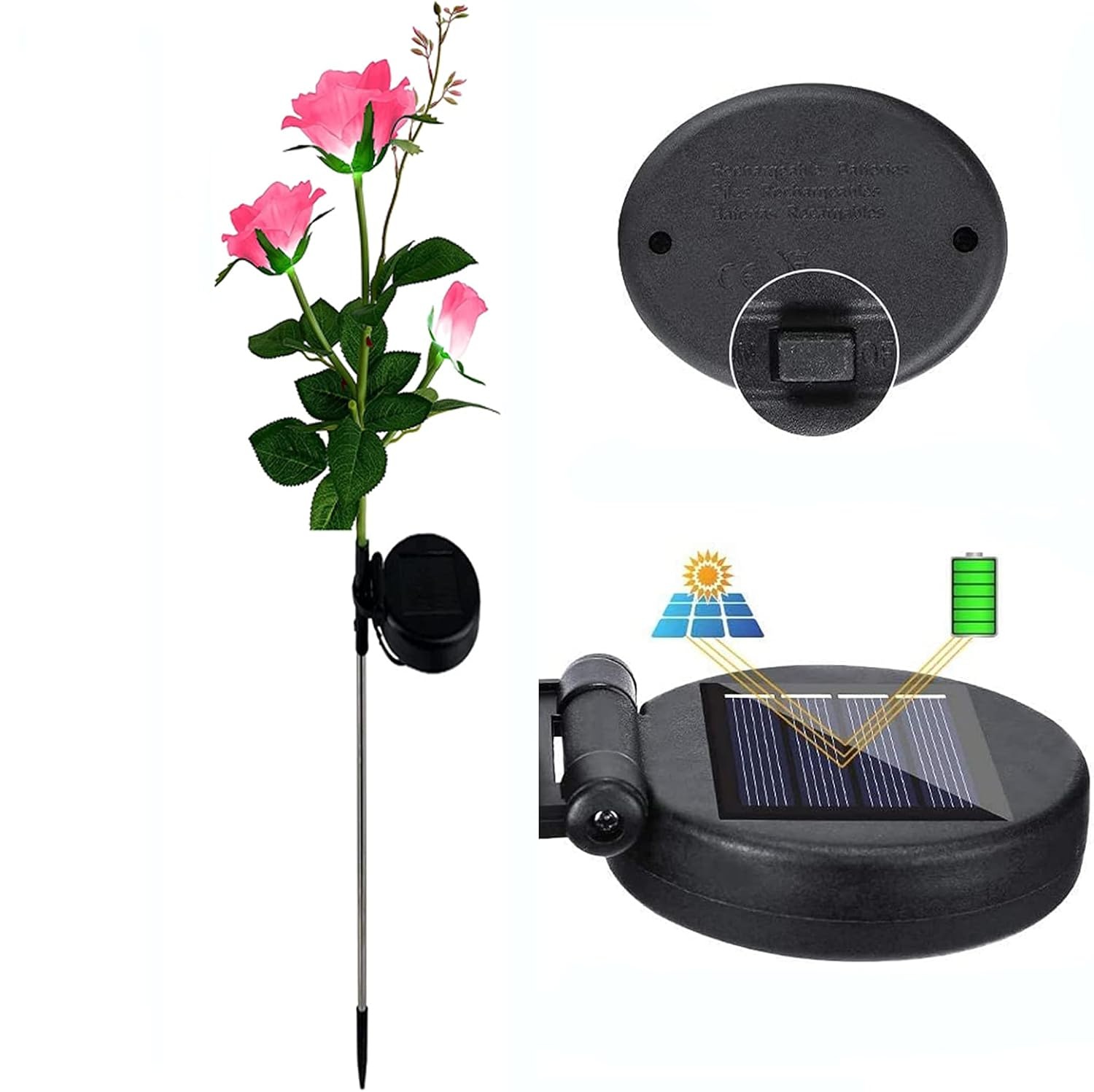 Solar powered 3-head Rose flower outdoor light - Image 12