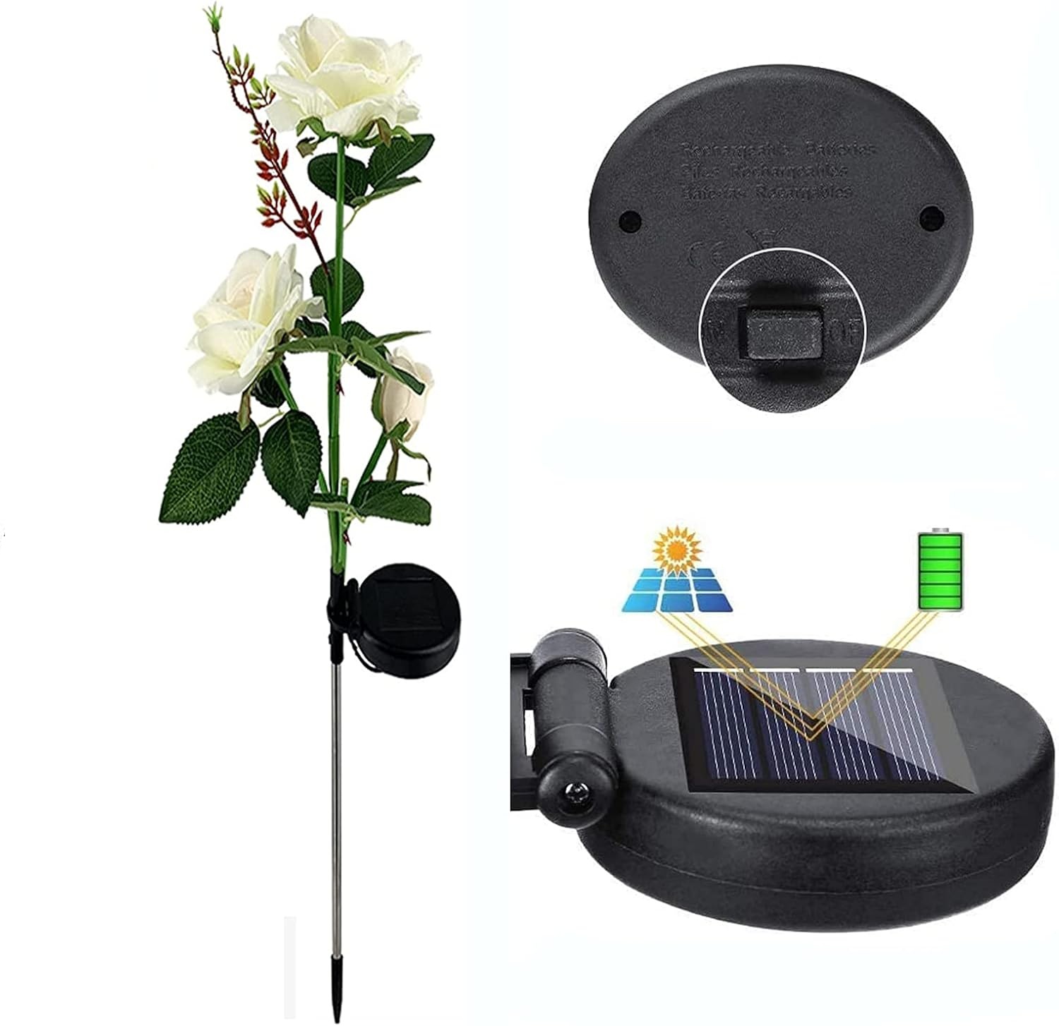 Solar powered 3-head Rose flower outdoor light - Image 3