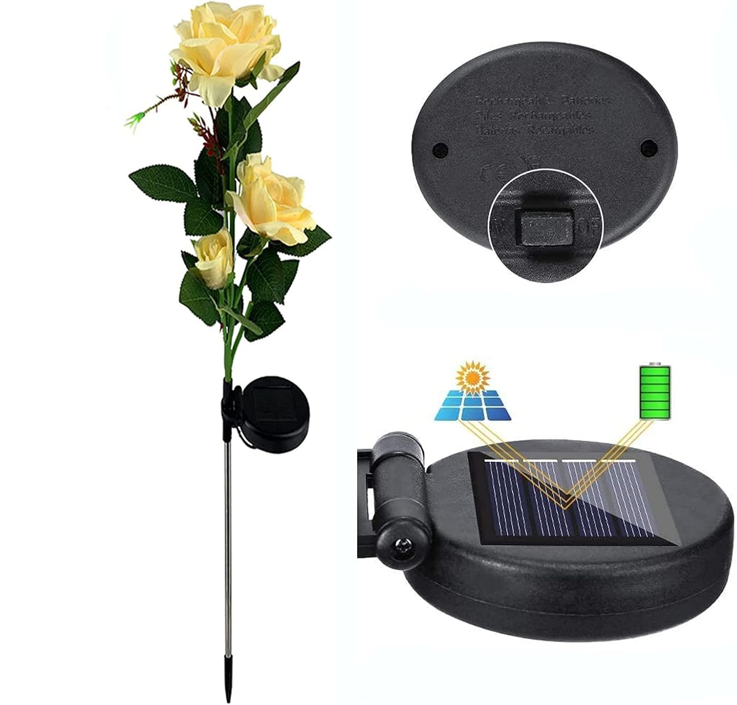 Solar powered 3-head Rose flower outdoor light - Image 8