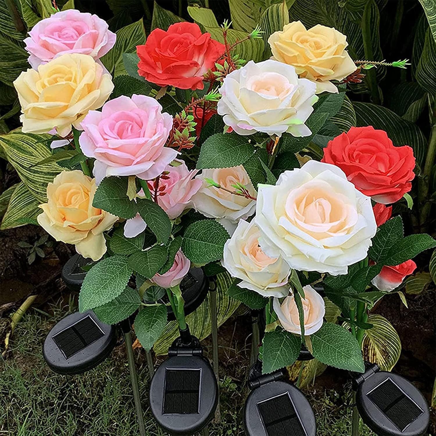 Solar powered 3-head Rose flower outdoor light - Image 21