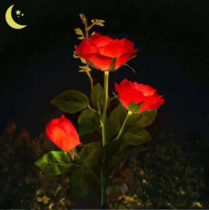 Solar powered 3-head Rose flower outdoor light - Image 16
