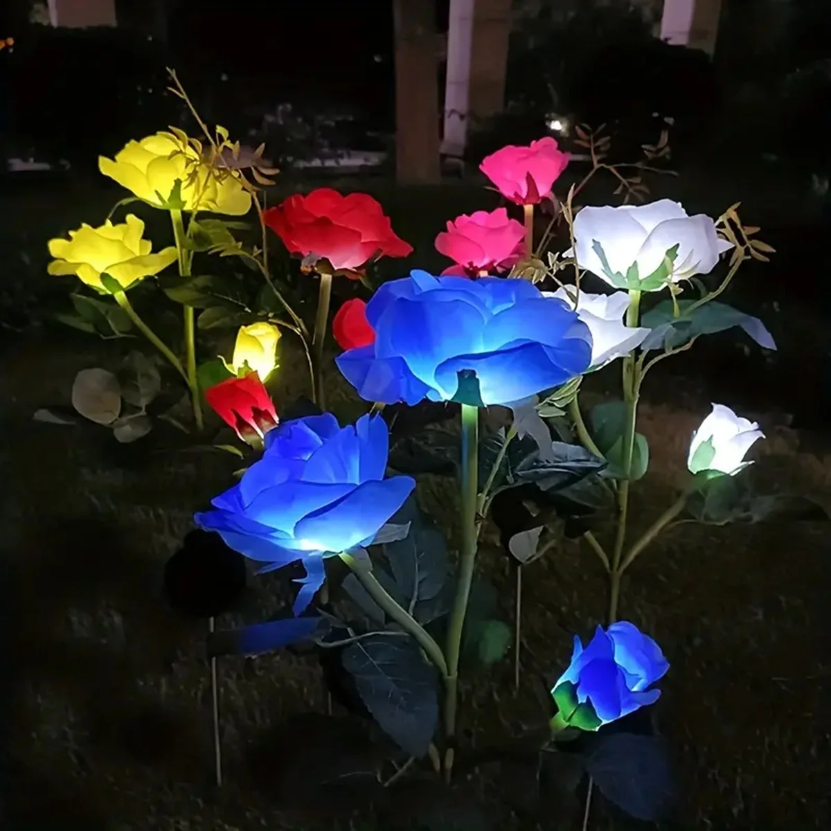 Solar powered 3-head Rose flower outdoor light - Image 24