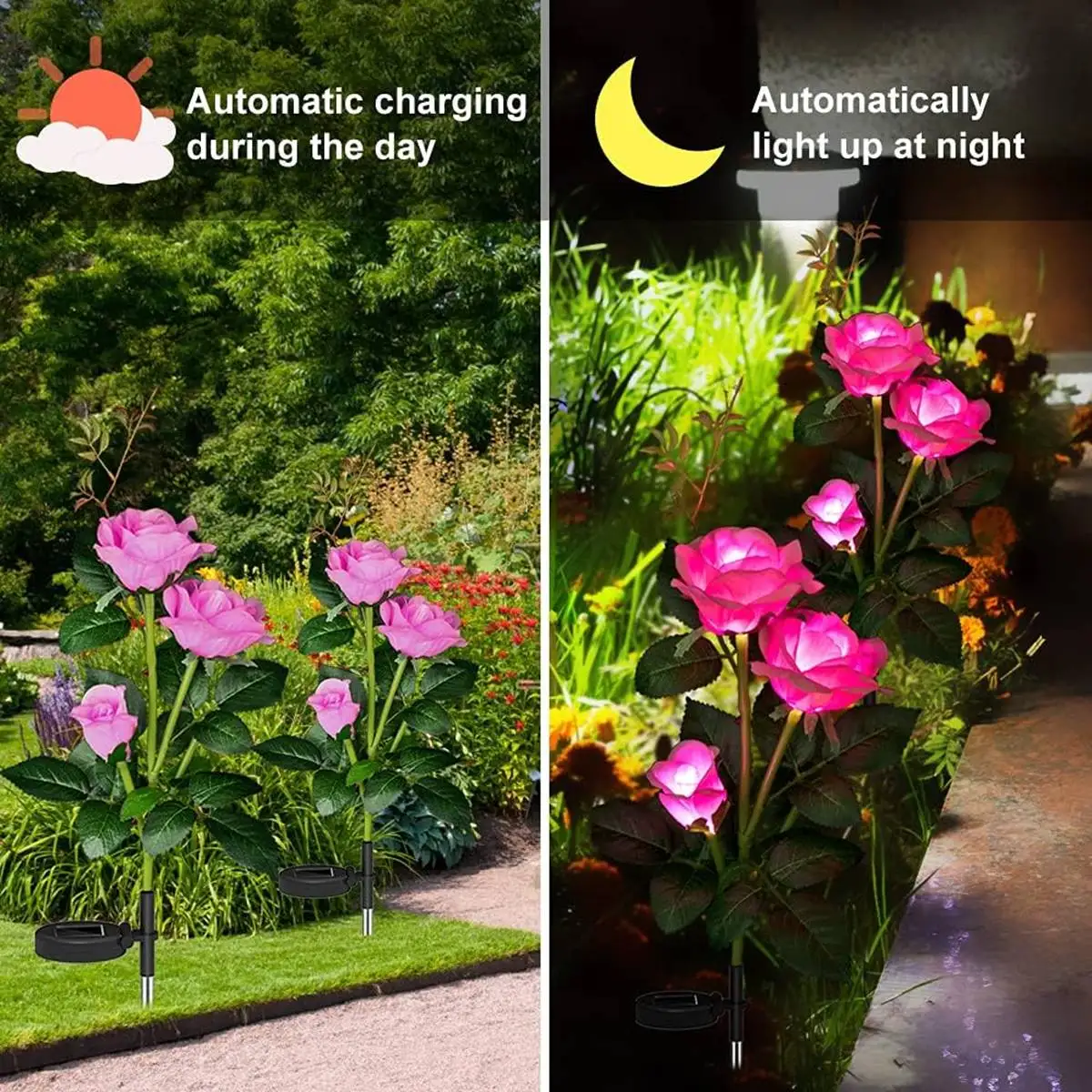Solar powered 3-head Rose flower outdoor light - Image 28