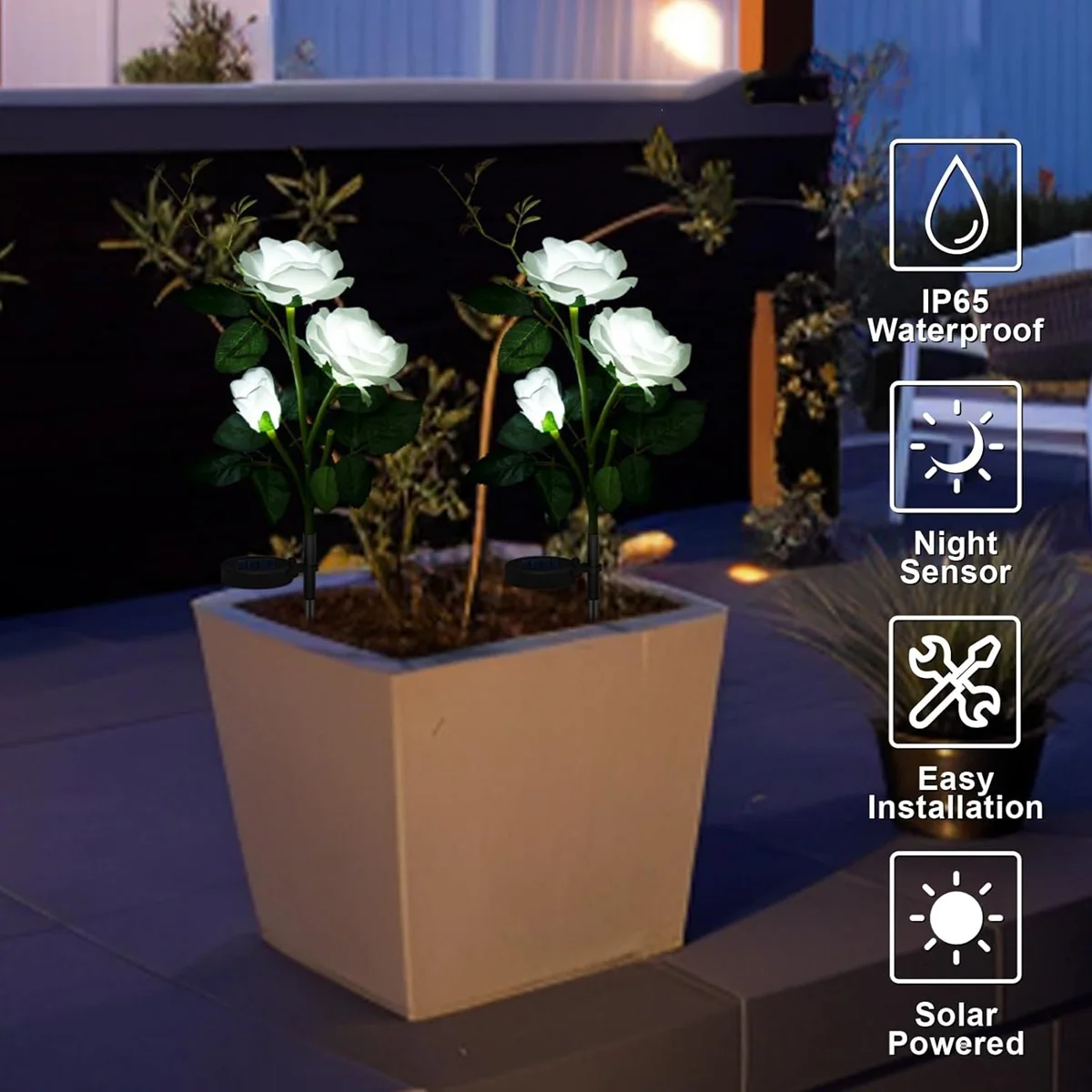 Solar powered 3-head Rose flower outdoor light - Image 6