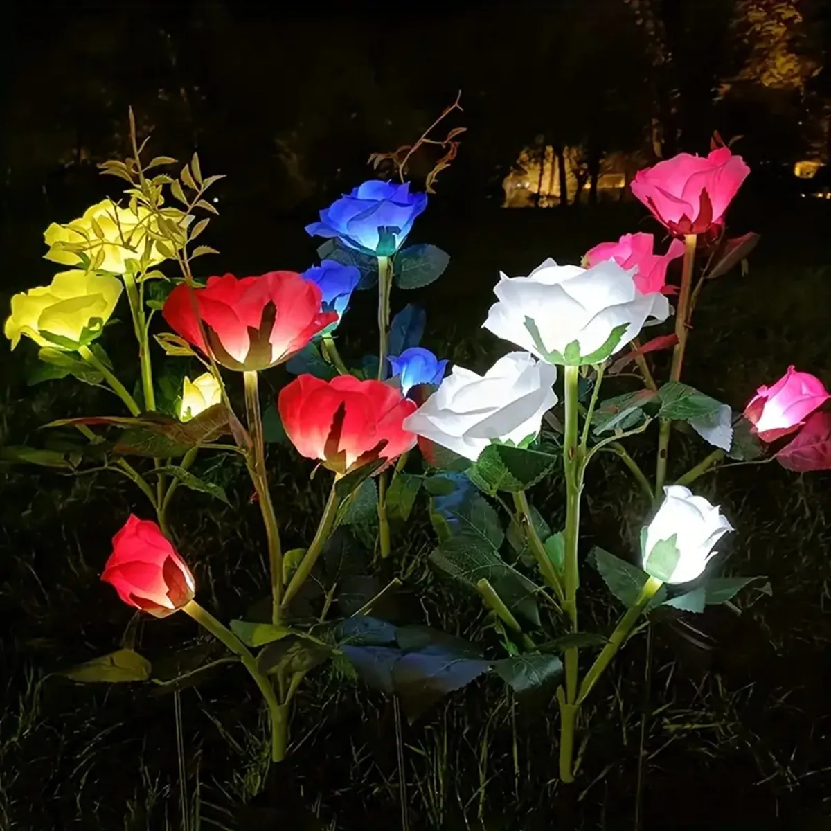 Solar powered 3-head Rose flower outdoor light - Image 22