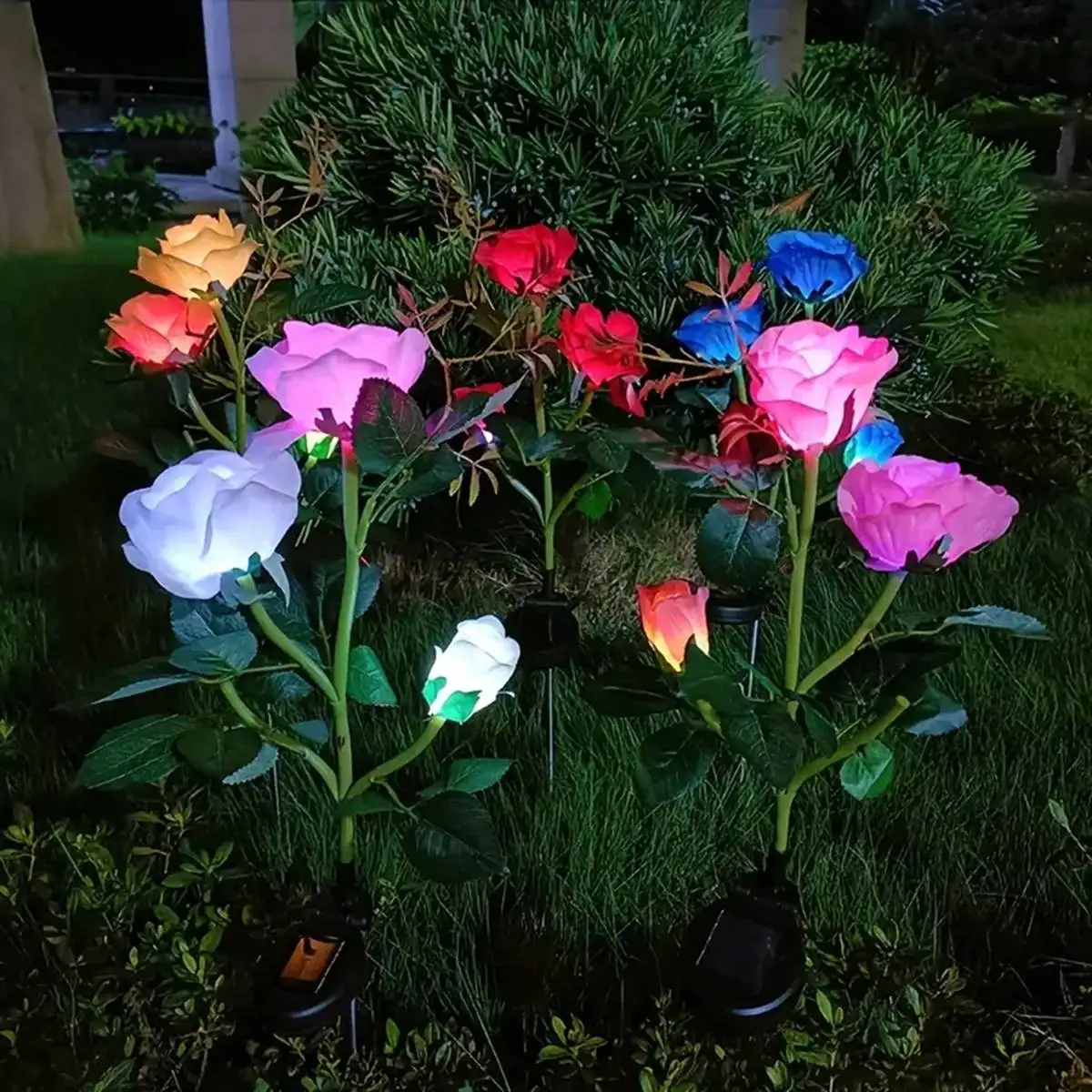 Solar powered 3-head Rose flower outdoor light - Image 25