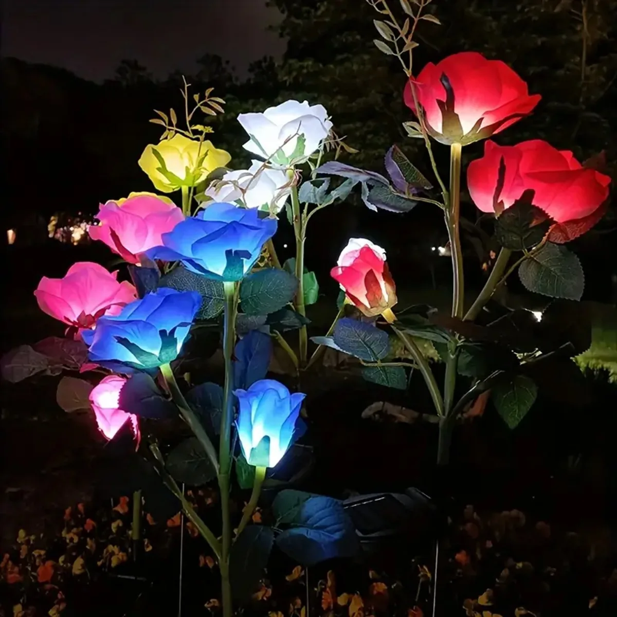 Solar powered 3-head Rose flower outdoor light - Image 27