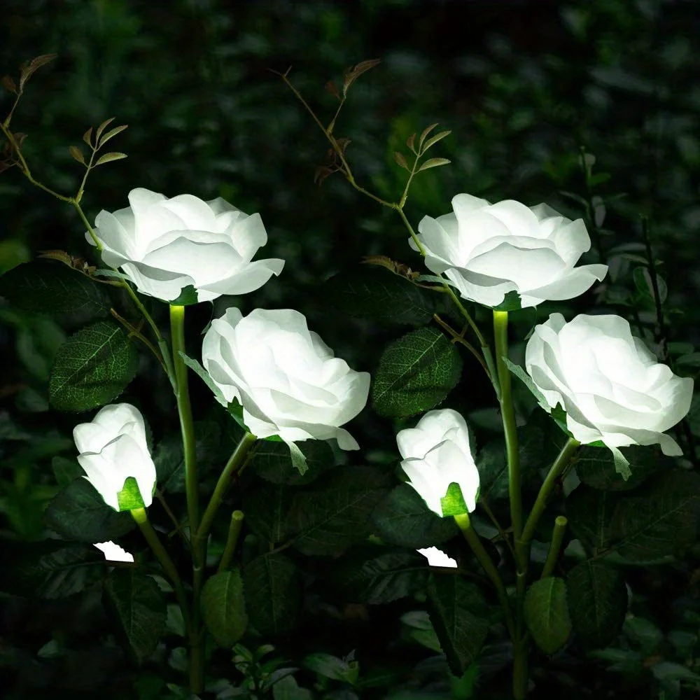 Solar powered 3-head Rose flower outdoor light - Image 5