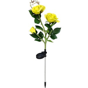 Solar powered 3-head Rose flower outdoor light