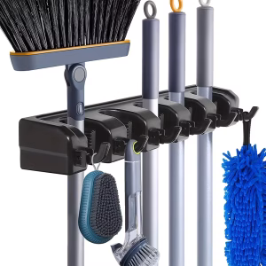 Multi-purpose wall mounted mop rack