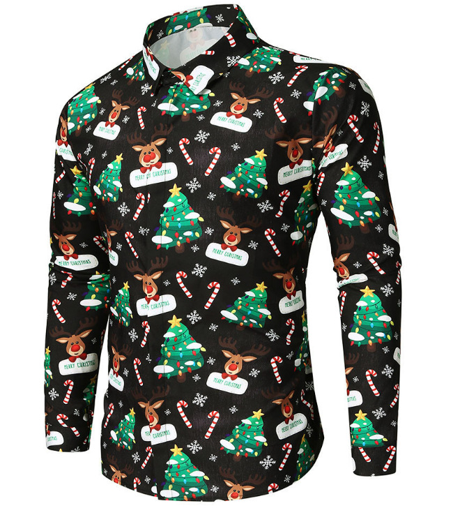 Christmas print men's long sleeve shirt - Image 14