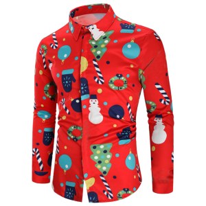 Christmas print men's long sleeve shirt