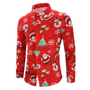 Christmas print men's long sleeve shirt