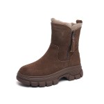 Warm faux suede women's double zipper boots