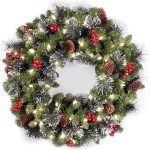 Front door decorative Christmas wreath with lights