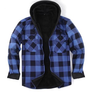 Hooded plush lining men's shirt jacket